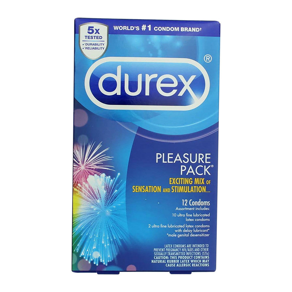 Durex Pleasure Pack Lubricated Latex Condoms, 12 Ea